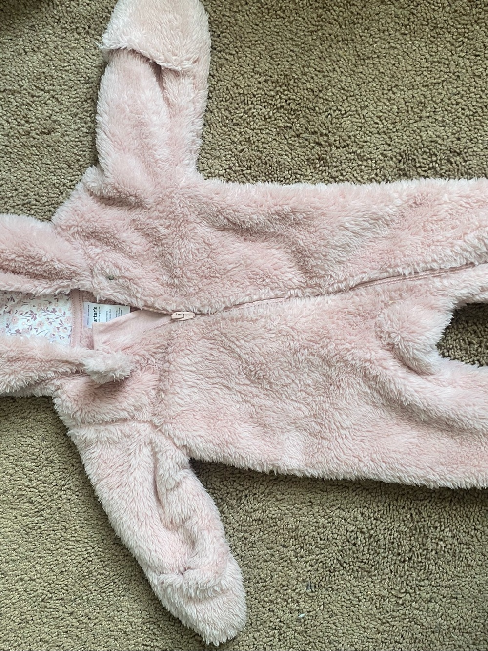 Fuzzy Pink Hooded Baby One-Piece
